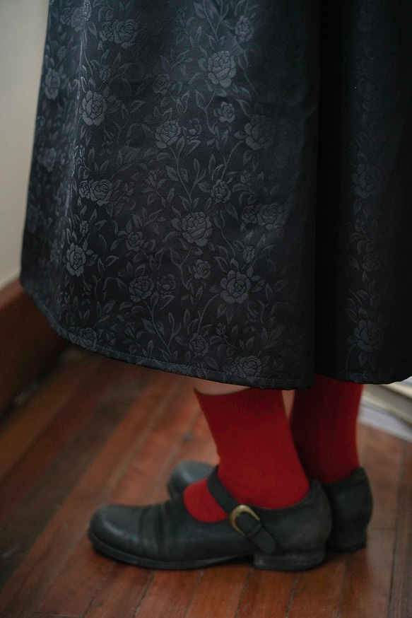 ブラックコートレトロダーク柄ジャカードプリーツリトルブラックドレスドレス絶妙な立体フラワードレス 11枚目の画像