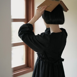 ブラックコートレトロダーク柄ジャカードプリーツリトルブラックドレスドレス絶妙な立体フラワードレス 12枚目の画像