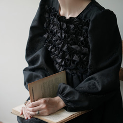 ブラックコートレトロダーク柄ジャカードプリーツリトルブラックドレスドレス絶妙な立体フラワードレス 9枚目の画像