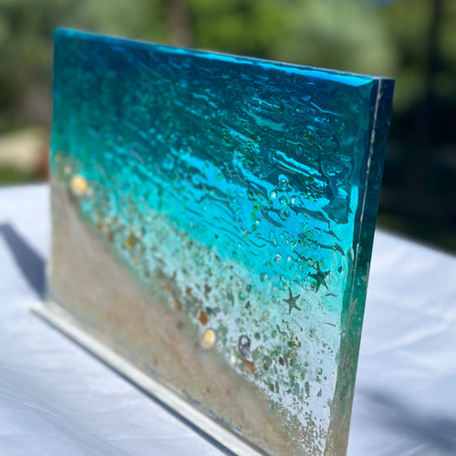 インテリアアートパネル ターコイズブルーシー 立てかけパネル水面