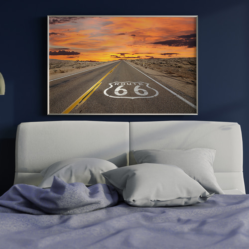 アートポスター アメリカンハイウェイ 夕焼け空 ルート66 砂漠ロード