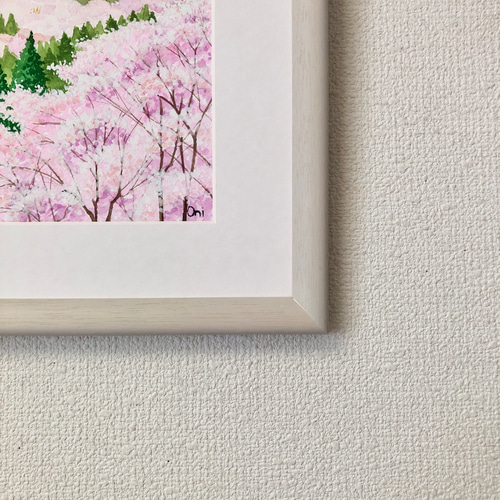 吉野の桜」透明水彩画 原画 風景画 額縁付 F4サイズ 絵画 Oni 吉野の桜」透明水彩画 原画 風景画 額縁付 F4サイズ 絵画 Oni