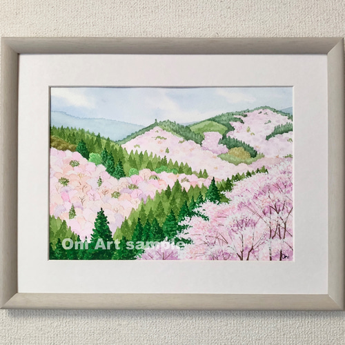 桜の小径」透明水彩画 原画 風景画 額縁付 F6サイズ 絵画 Oni