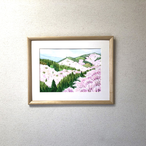 吉野の桜」透明水彩画 原画 風景画 額縁付 F4サイズ 絵画 Oni 通販