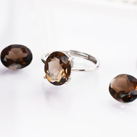 スモーキークォーツ指輪、リング：煙水晶、茶色：大粒、大きい、天然石：11×9：シルバー：Creema限定【送料無料】 3枚目の画像