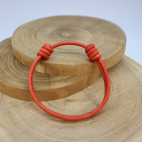 MiMi Tao ブレスレット レッド Mサイズ 本革ブレスレット レッド オーダーメイド レザーコード 丸革3mm