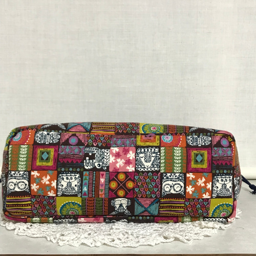 松竹梅子　あおりポケットの巾着バッグ 松竹梅子 あおりポケットの巾着バッグ 外ポケット付き巾着バッグ