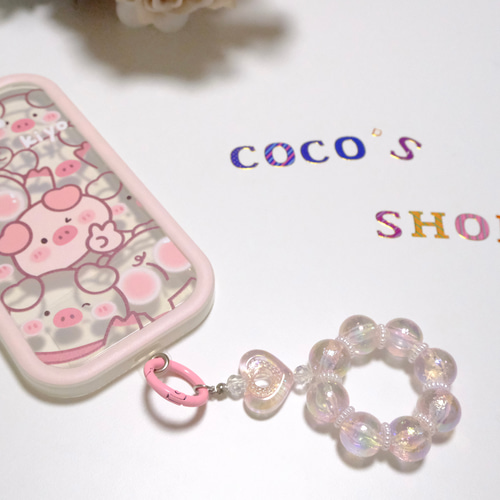 a061】❤︎新作❤︎ハートの部分が暗闇で光る×透明ピンク色【☆スマホ 