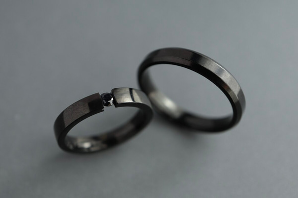 ブラックサファイアのリング 刻印♦︎ブラックサファイアのペアリング♦︎天然石♢誕生石