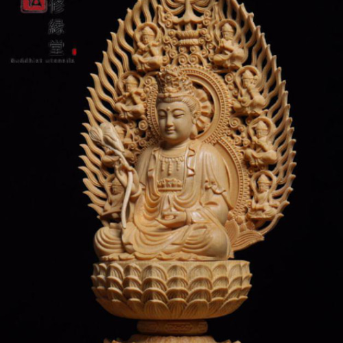 木彫り 仏像 勢至菩薩座像 彫刻 一刀彫 天然木檜材 仏教工芸 CT 彫刻