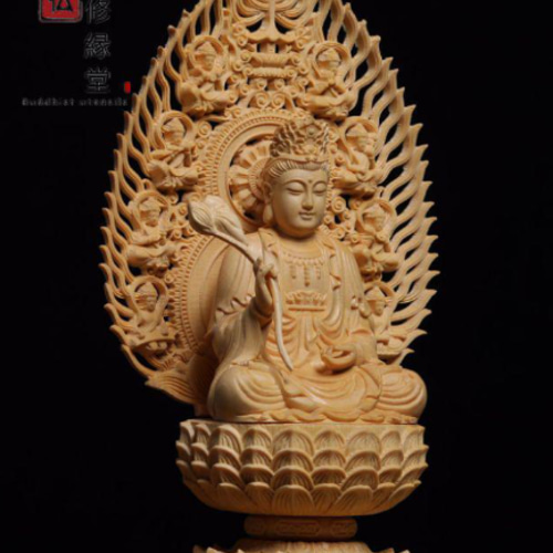木彫り 仏像 勢至菩薩座像 彫刻 一刀彫 天然木檜材 仏教工芸 CT 彫刻