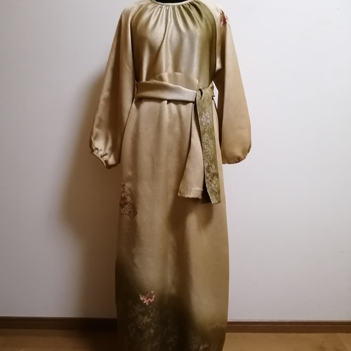 XL 訪問着リメイク ワンピース ,和柄 正絹 シルク 着物リメイク