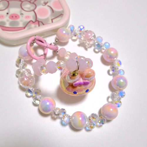 日本未入荷◇クリスタルカードホルダー ショルダーストラップ a097】❤︎新作❤︎ 超豪華ダイヤモンド調×兎コーラルピンク色