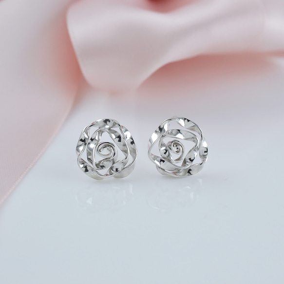 Sterling Silver Rose Stud Earring(1 PC), SV925 5枚目の画像