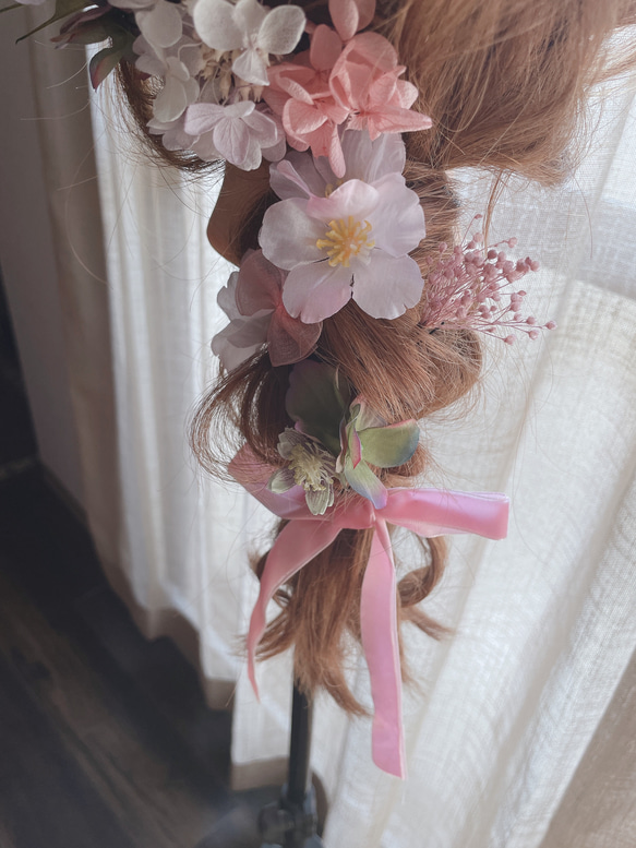 【再販商品3】NO'61  ヘッドドレス　可愛い桜のピンクカラー　結婚式　卒業式　前撮り　成人式　オーダーメイド　七五三 7枚目の画像