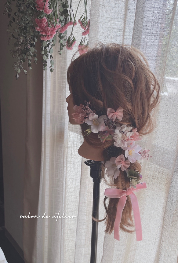 【再販商品3】NO'61  ヘッドドレス　可愛い桜のピンクカラー　結婚式　卒業式　前撮り　成人式　オーダーメイド　七五三 1枚目の画像