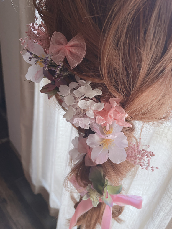 【再販商品3】NO'61  ヘッドドレス　可愛い桜のピンクカラー　結婚式　卒業式　前撮り　成人式　オーダーメイド　七五三 9枚目の画像
