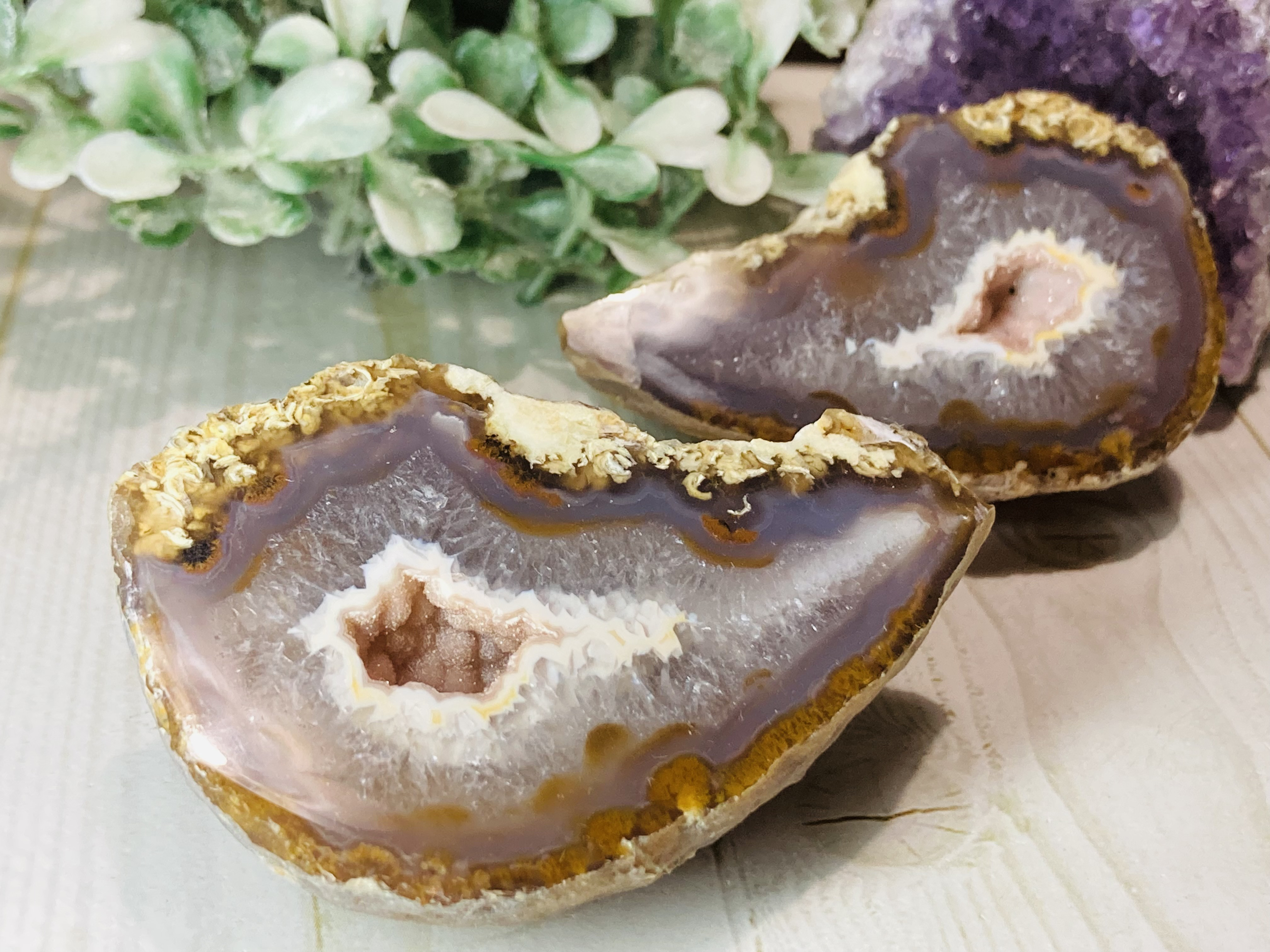 ピンク アメジスト　瑪瑙　アゲート 1玉セット ジオード　晶洞　原石