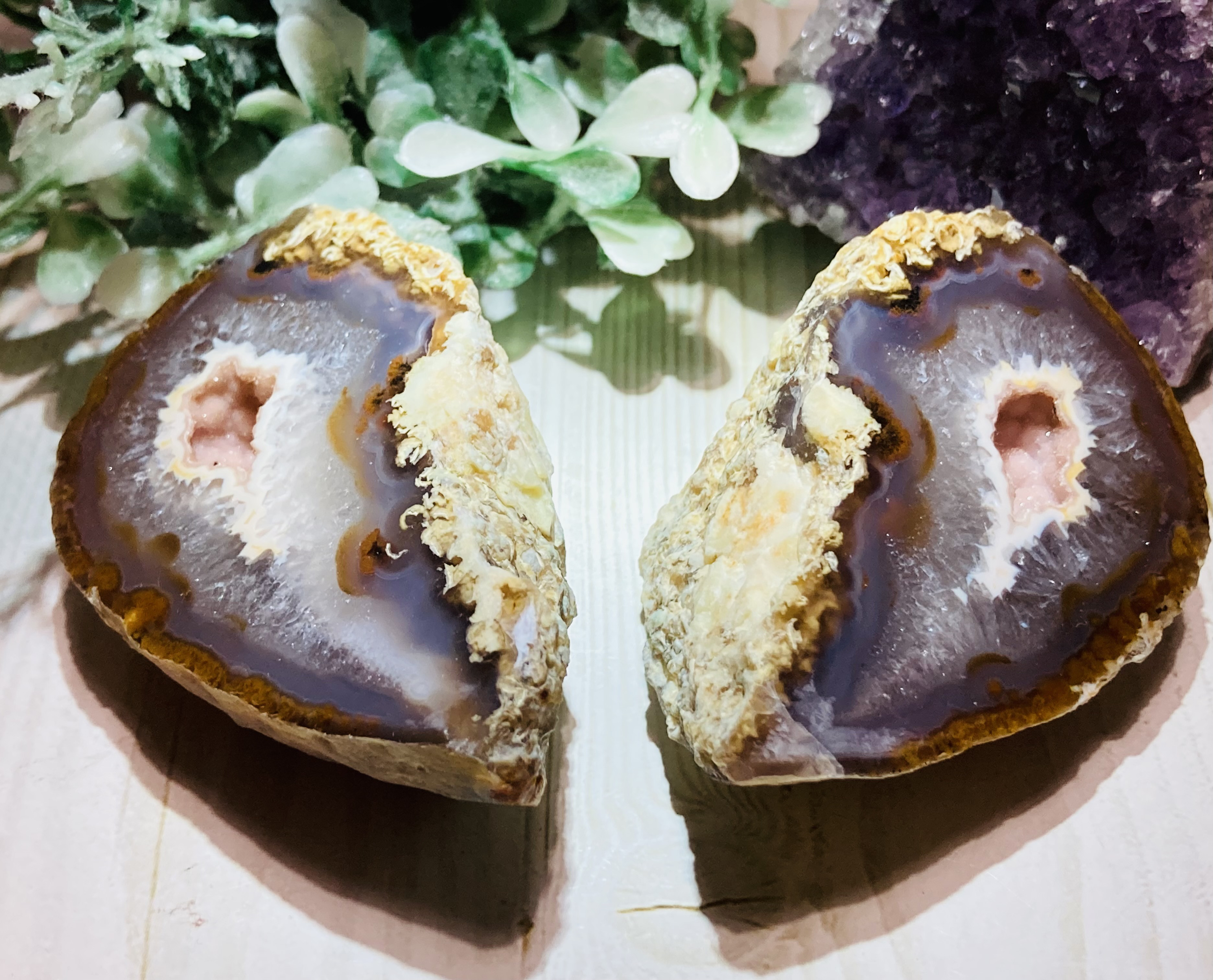 ピンク アメジスト　瑪瑙　アゲート 1玉セット ジオード　晶洞　原石