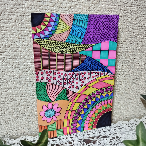 障害者アート 手描きイラスト 原画 アート ゼンタングル インテリア