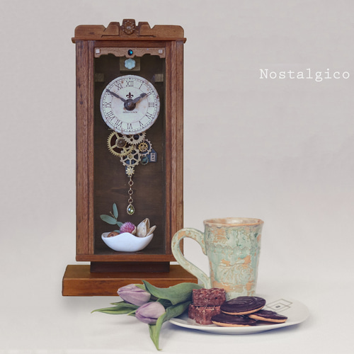 送料無料】NOSTALGICO レトロな置き時計 手作り品 #001