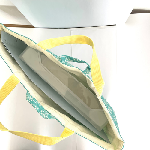 大きめ ふわふわ青空へレッスンバッグ エメラルドグリーン色 8号