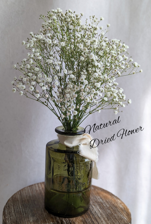 ナチュラルグリーンの花瓶付き！かすみ草のドライフラワー