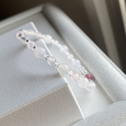 ルビー ホワイトカルセドニー ローズクォーツ 水晶 ブレスレット 