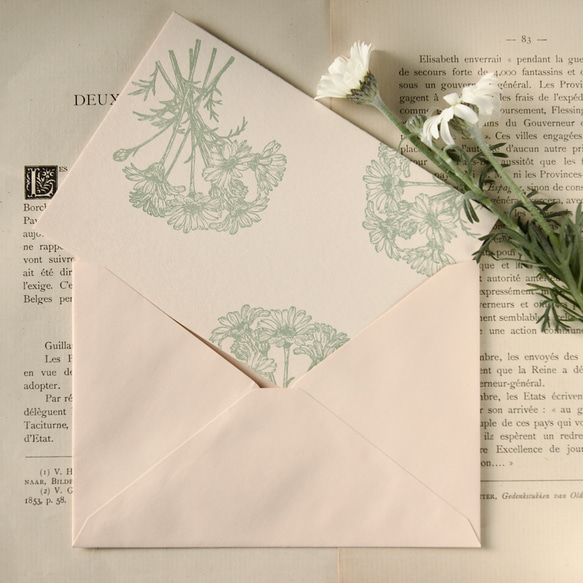 【花のグリーティングカード】ローダンセマム / カード1枚＋封筒1枚 / 活版印刷 4枚目の画像