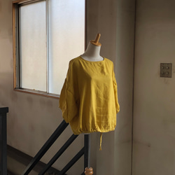 【２色春カラー】フレンチリネン　裾ギャザープルオーバー　 6枚目の画像