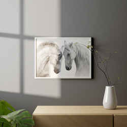 アートポスター 白馬 モノクロ 優雅 北欧風 自然美 動物アート インテリア モダン 白黒写真風 4709 3枚目の画像