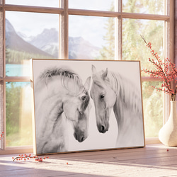 アートポスター 白馬 モノクロ 優雅 北欧風 自然美 動物アート インテリア モダン 白黒写真風 4709 6枚目の画像