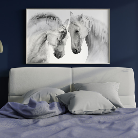 アートポスター 白馬 モノクロ 優雅 北欧風 自然美 動物アート インテリア モダン 白黒写真風 4709 5枚目の画像