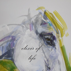 春の太陽光を受ける葦毛の馬２０２３（水彩画用紙２７ｃｍ×３７，５ｃｍ、アクリル、水彩） 2枚目の画像