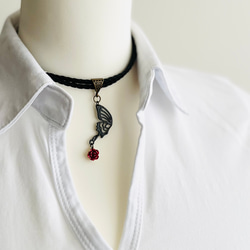 黒革チョーカー／黒蝶／薔薇／金古美 2枚目の画像