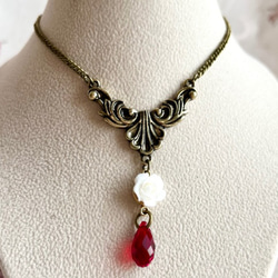 金古美チェーンチョーカー／白薔薇／クリスタル 2枚目の画像