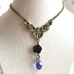 金古美チェーンチョーカーネックレス／黒薔薇／クリスタル 7枚目の画像