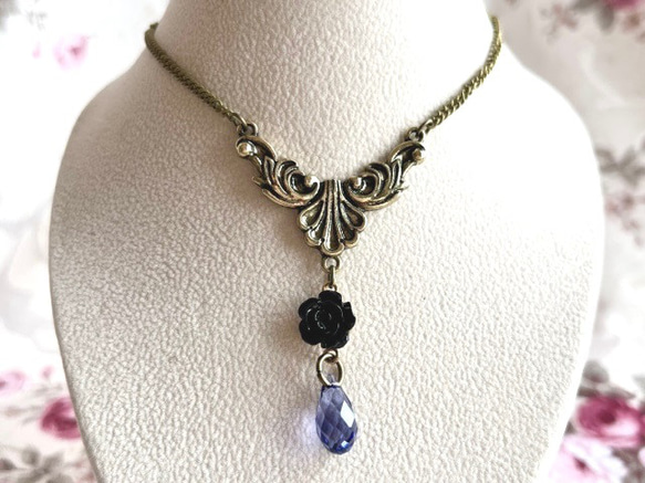 金古美チェーンチョーカーネックレス／黒薔薇／クリスタル 7枚目の画像