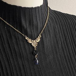 金古美チェーンチョーカーネックレス／黒薔薇／クリスタル 6枚目の画像