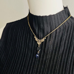 金古美チェーンチョーカーネックレス／黒薔薇／クリスタル 4枚目の画像