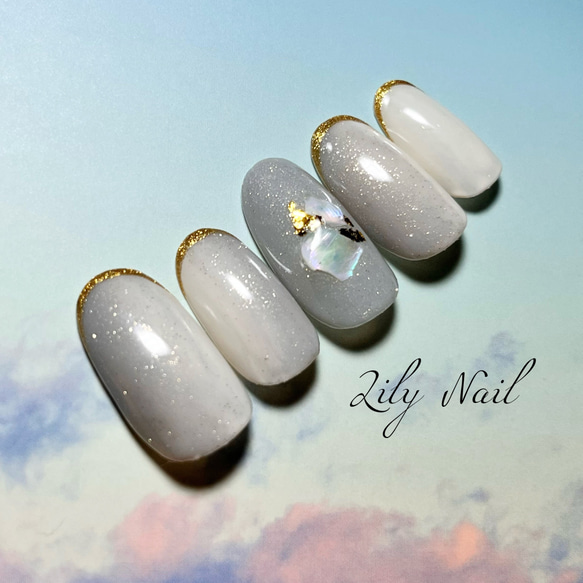 再販…】くすみカラーのラインフレンチネイルチップ ネイルチップ（つけ  