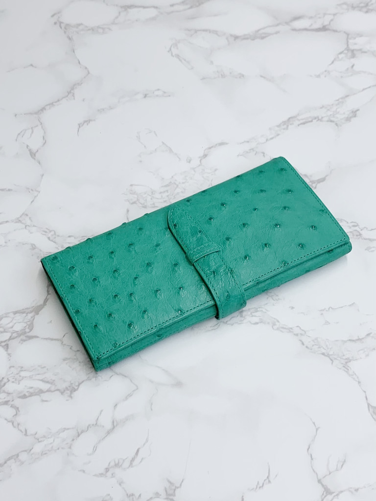 日本製　上質　クライン・カルー　オーストリッチ 束入れ カード30枚収納可能　財布　ロングウォレット　長財布