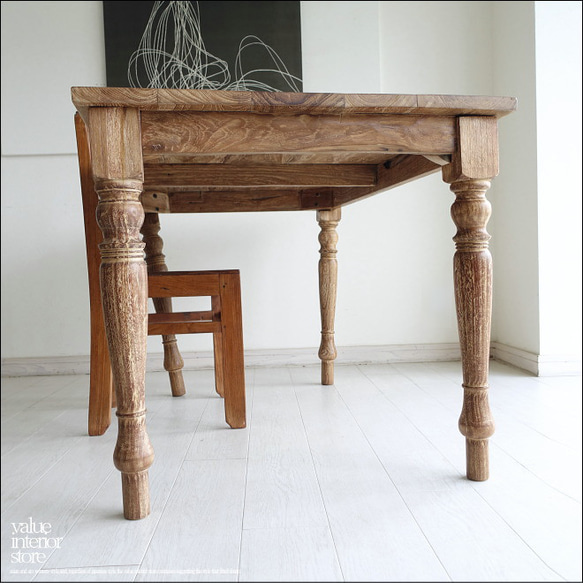 オールドチークダイニングテーブルLN 食卓テーブル 机 チーク材 古材家具 ナチュラル 銘木 総無垢 120×80cm 9枚目の画像