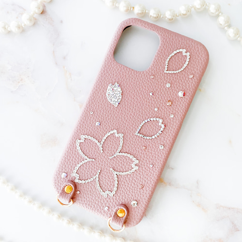 スワロフスキー】 クリスタル iPhone12/12Proケース ピンク