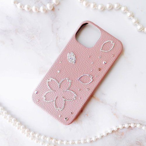 Phone16,15他全機種 桜柄スワロフスキーデコレーション Phone16,15他全機種 桜柄スワロフスキーデコレーション