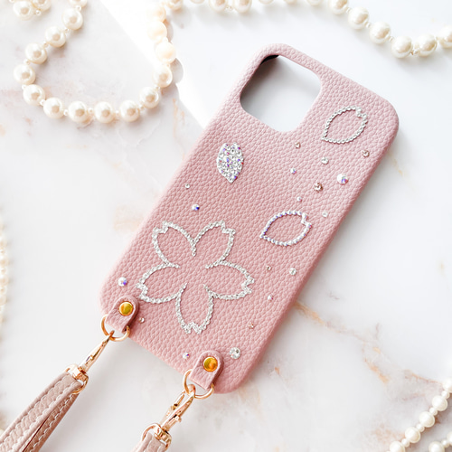 Phone16,15他全機種 桜柄スワロフスキーデコレーション Phone16,15他全機種 桜柄スワロフスキーデコレーション