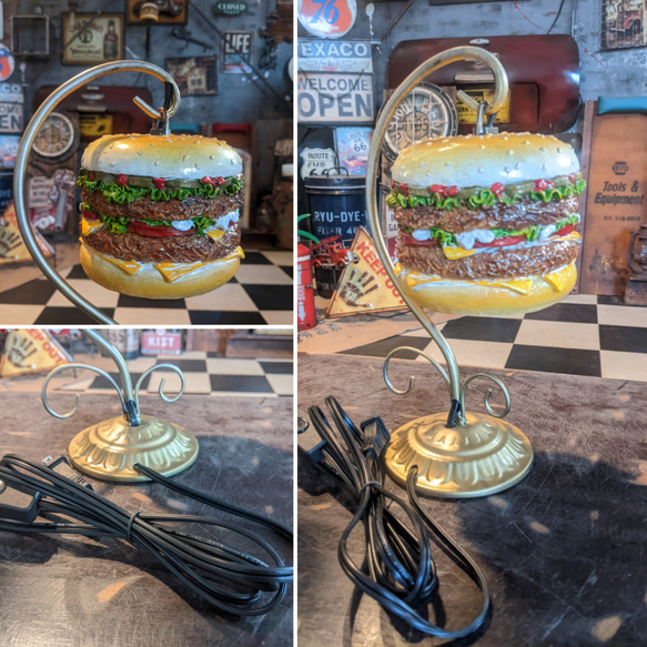 アメリカンダイナー  ハンバーガー 電飾看板  バーガーズ ランプ（ゴールド）  BURGERS スタンドランプ 8枚目の画像