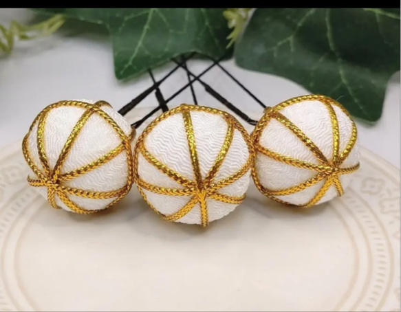 飾り玉和玉 25ミリ白金糸セット ヘアピン みのすけ@つまみ細工 通販