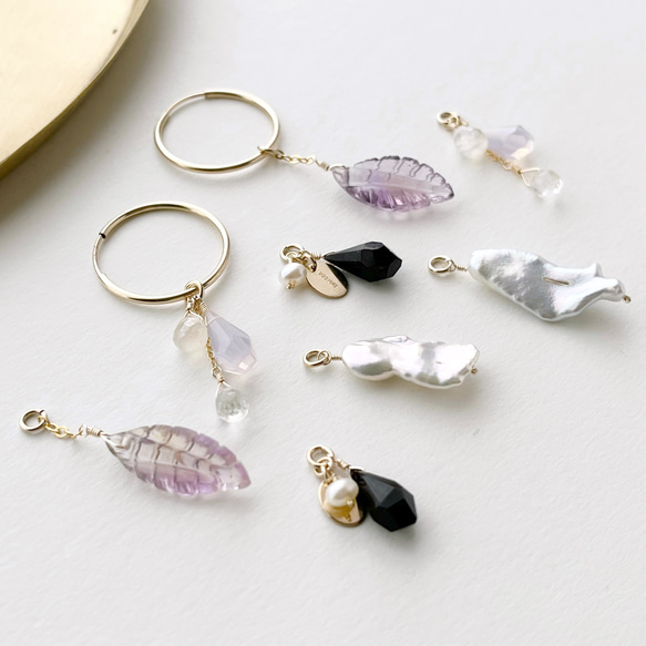 リーフ型アメトリンとバロックパールの着せ替え【チャーム】【ピアス 