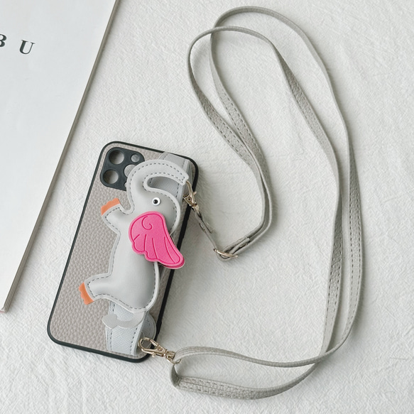 ゾウ キリン バンド付き iPhone 16 15 14 13 12 11 ケース